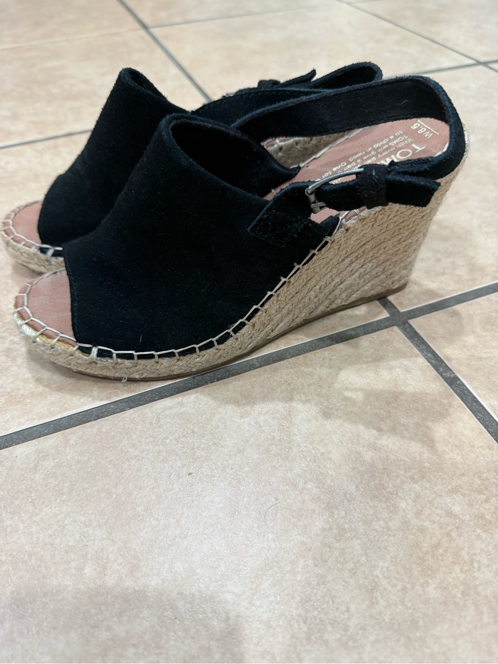 TOMS Black Suede Wedge Espadrille Sandals